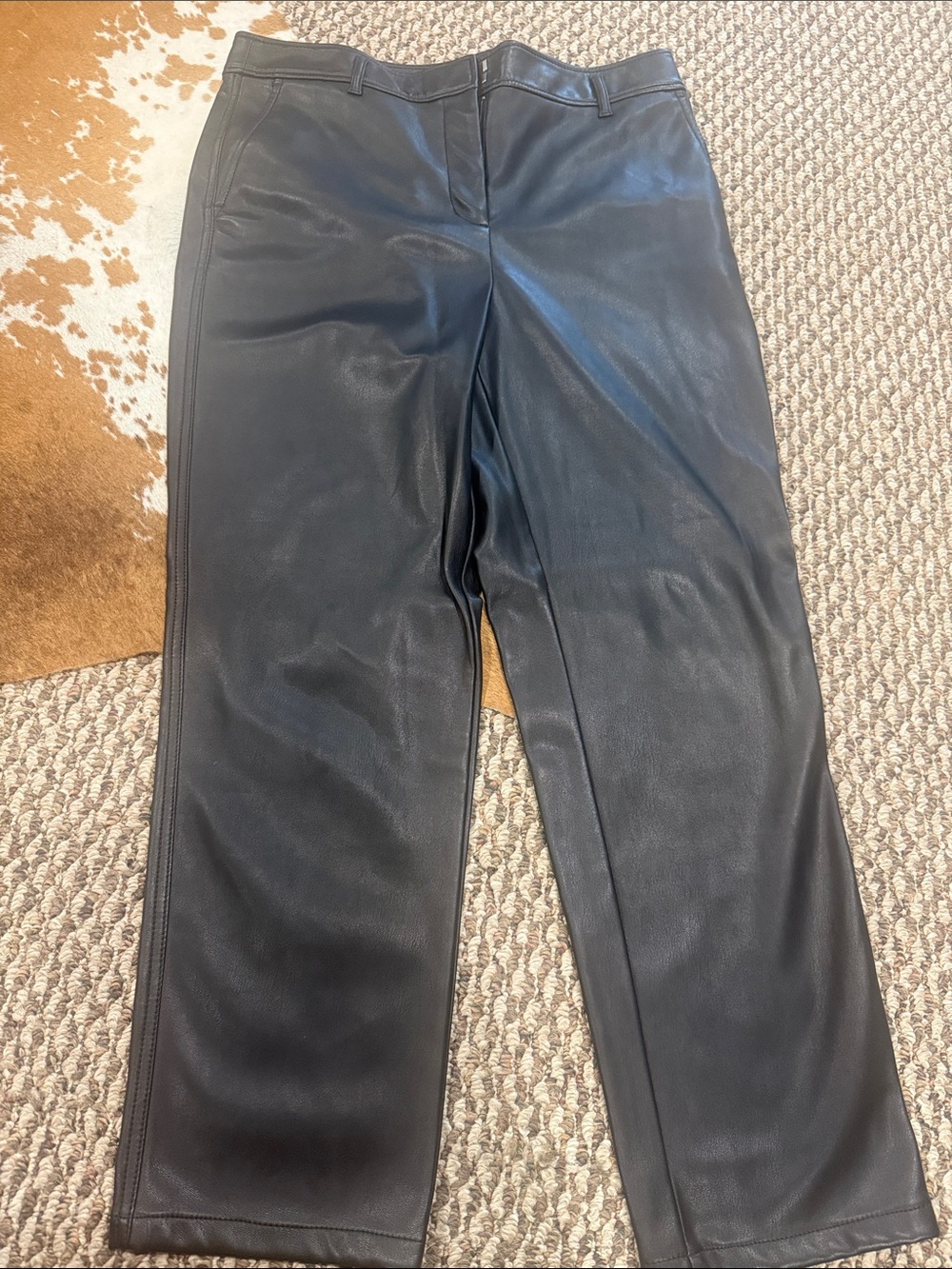 LOFT Black Faux Leather Straight-Leg Pants